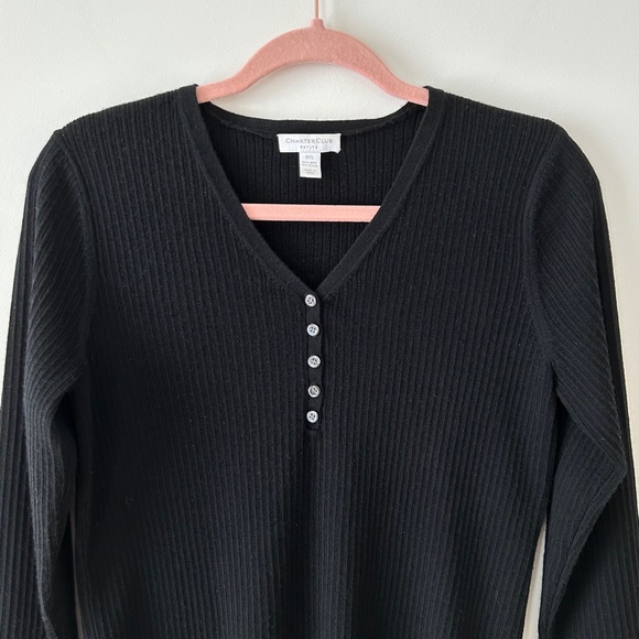 3/$20🌻Charter Club Black Wool Ribbed Henley V-Neck Sweater - Picture 2 of 16
